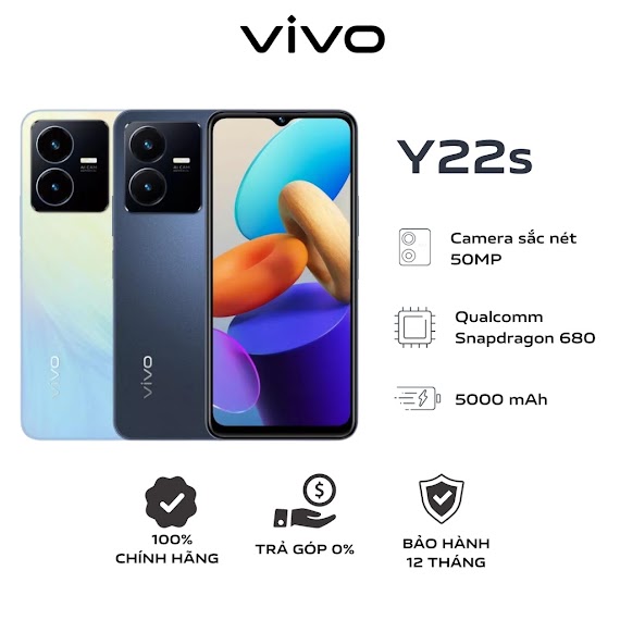 [Mã Elmall31 Giảm 5% Đơn 3Tr] Điện Thoại Vivo Y22S (8Gb+128Gb) - Hàng Chính Hãng