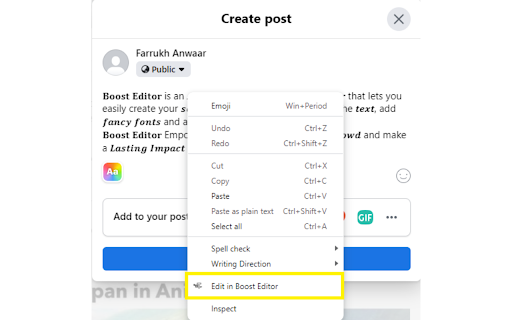 Boost Editor -Right Click in SM Post Text Box