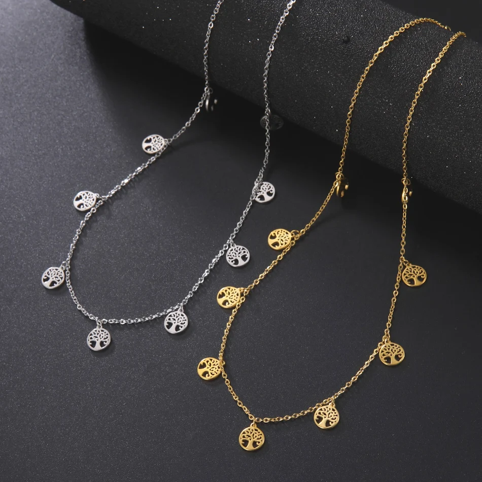 Collier en acier inoxydable simple, motif arbre incurvé, un bijou de mode élégant et minimaliste pour compléter votre style au quotidien.