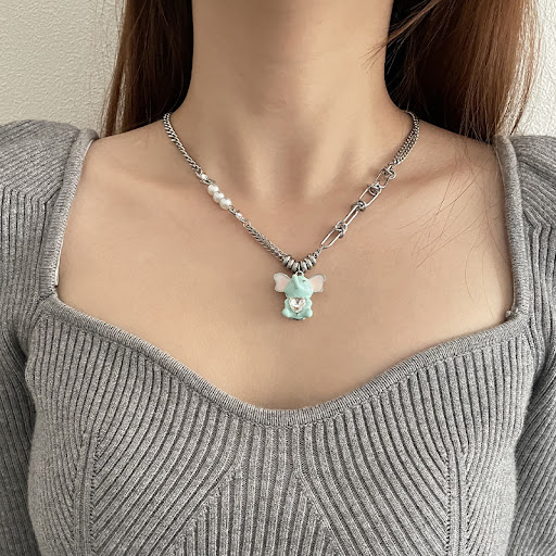 Title 1, Love Elephant Stitching Pearl Necklace for wome...