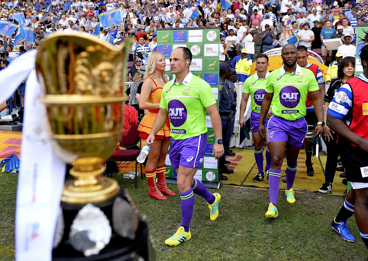 Referee, Jaco Peyper and Assistant Referee, Cwengile Jadezweni (CJ) during the Currie Cup final match between DHL Western Province and Cell C Sharks at DHL Newlands on October 27, 2018 in Cape Town, South Africa.