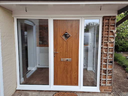Golden Oak Composite Door with 2 fully glazed side panels