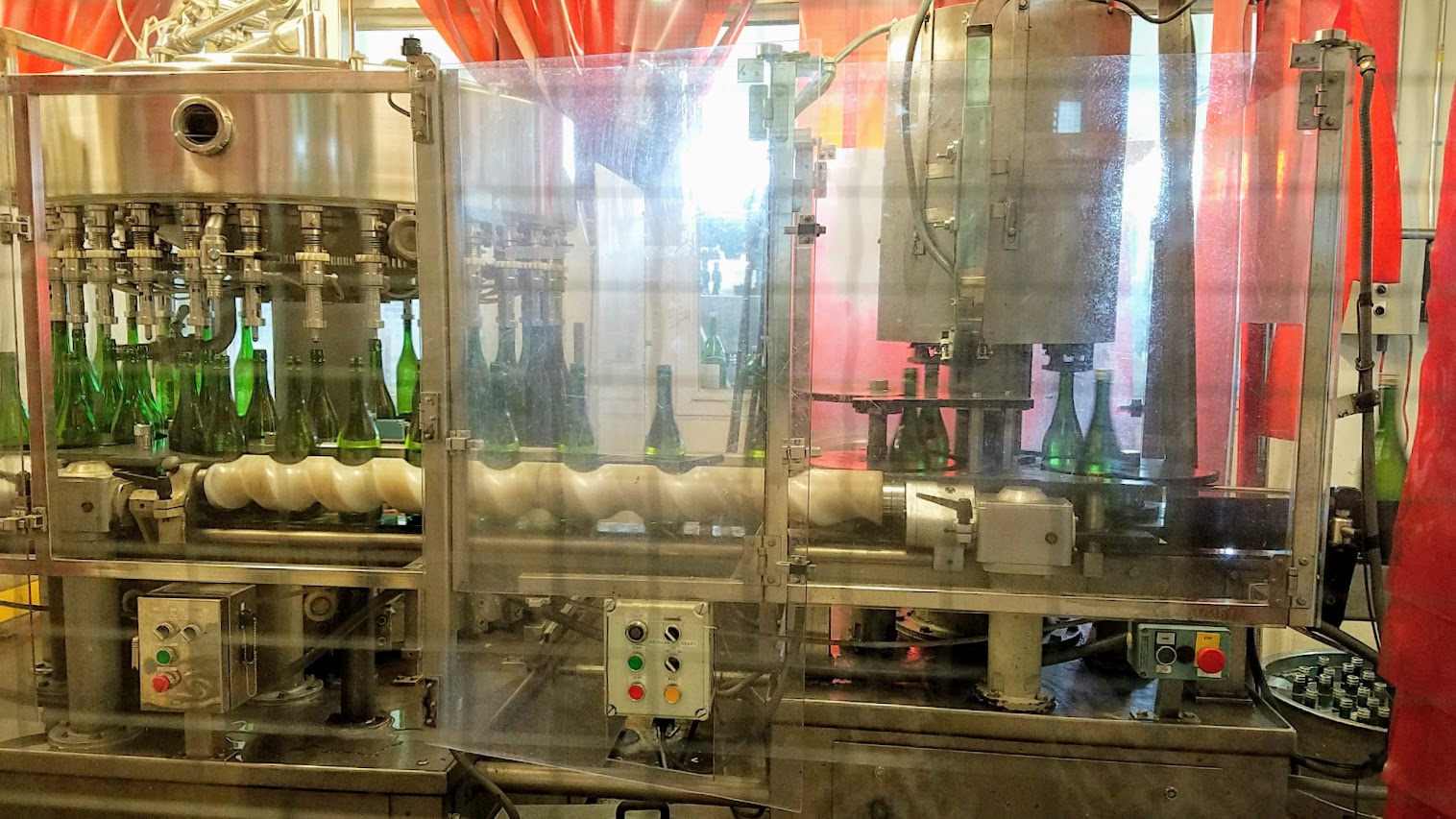 Bottling process for the sake that can be seen during the free self guided brewery tour at Gekkkeikan Sake in Folsom, California