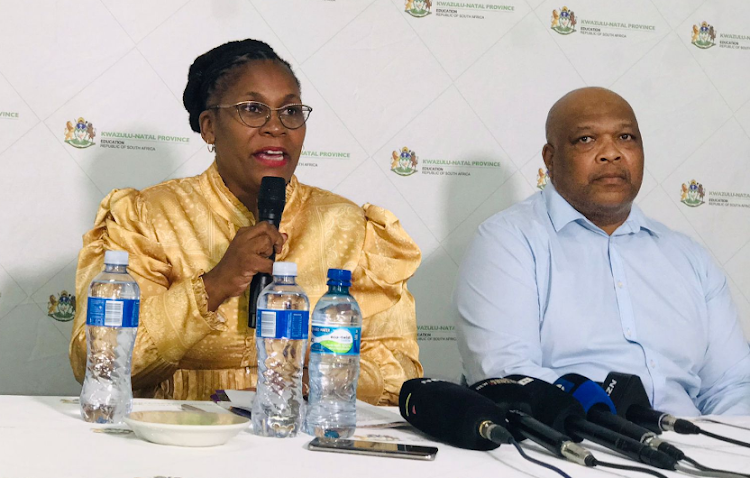 KZN education MEC Mbali Frazer and KZN chief director of examination assessments and quality assessment Dr Raymond Penniston during the state of readiness media briefing.