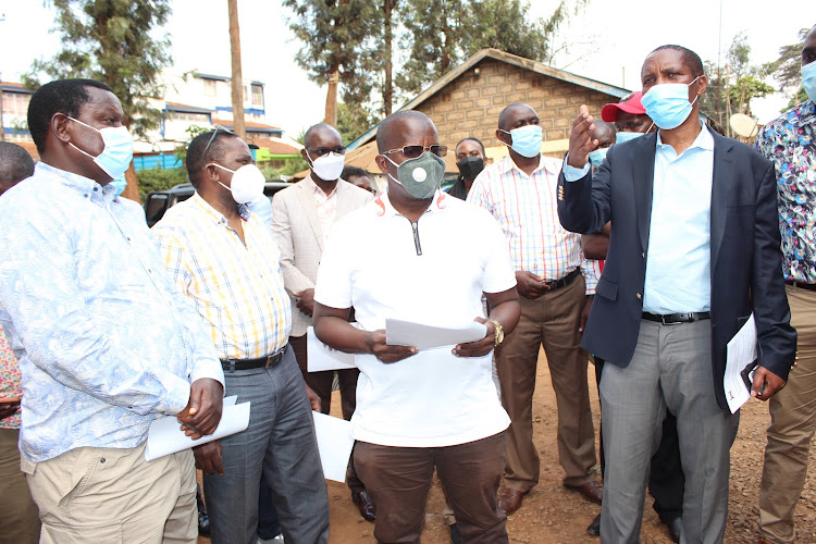 Members of the ational assembly NGCDF committee with Gatanga MP Joseph Nduati at Kirwara police station on Friday.