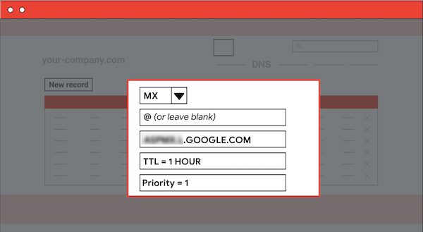 A imagem mostra um exemplo de interface do usuário de um registrador de domínios genérico.