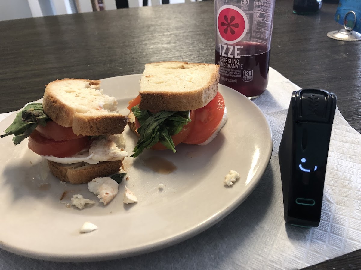 GF Caprese Sandwich all smiles on Nima! 🙂