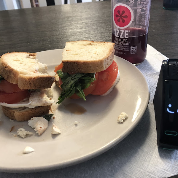 GF Caprese Sandwich all smiles on Nima! 🙂