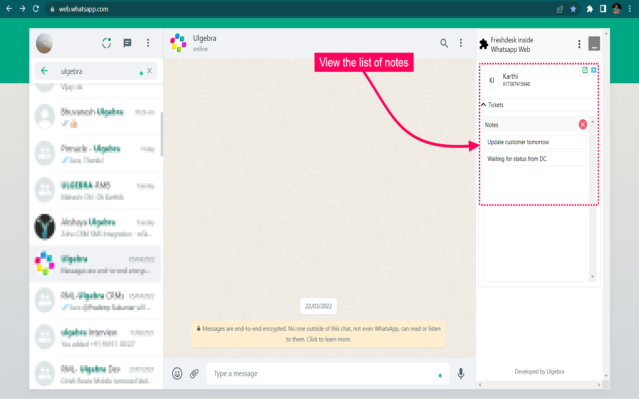 Freshdesk inside Whatsapp Web Preview image 4