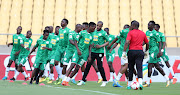 Bloemfontein Celtic players warming up during 2017 Telkom Knockout Quarter Final match between Platinum Stars and Bloemfontein Celtic at Royal Bafokeng Stadium, Rustenburg South Africa on 04 November 2017.