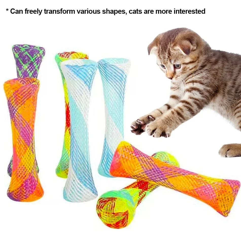 10 Pcs Cat Spring Toy Stick Freely Folding Spring Shape Multi-Color Cat Bouncing Kitten Toys Cat Interactive Toys Pet Su