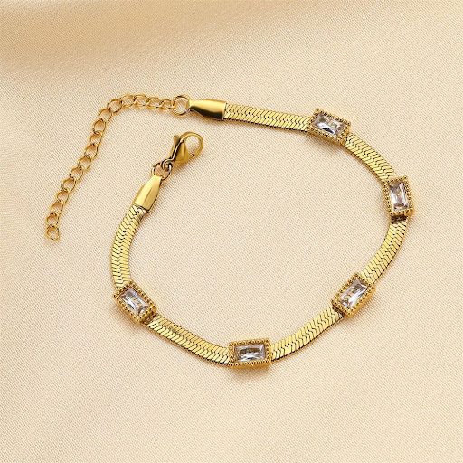 Title 3, Fashion Emerald Zircon Bracelet 18K Gold Titani...