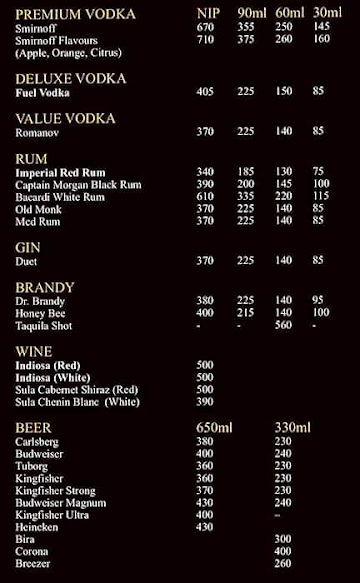 India Beer Bar and Restaurant menu 