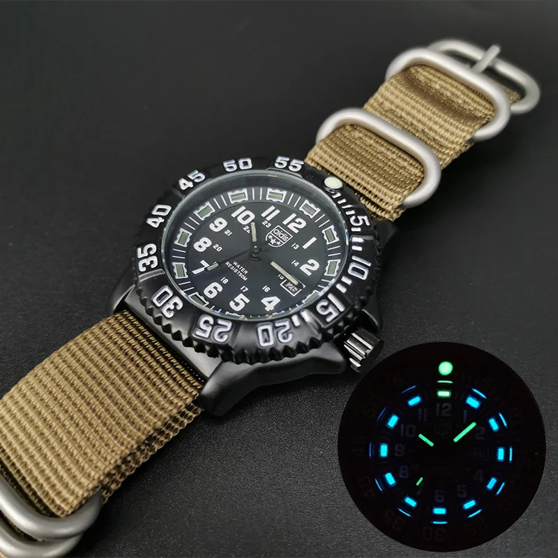 Orologio Sportivo Militare da Uomo con Cinturino Tessuto, Calendario, Impermeabile, Quarzo. Stile Forze Speciali e avventura