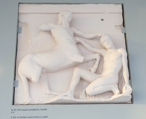 A stone relief at the Acropolis Museum in Athens: "A Centaur overcoming a Lapith."