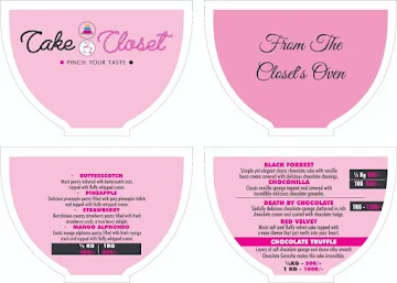 Cake Closet menu 