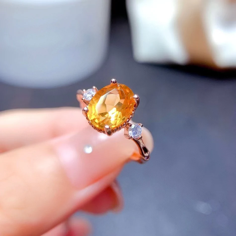 925 Zilver vergulde ring met 18K inlegwerk en natuurlijke Braziliaanse citrien. Een stralende toevoeging aan je look.