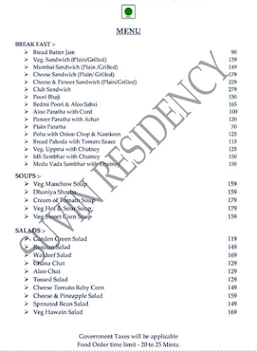 Hotel Suvin Residency menu 