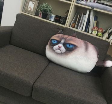 Cuscino in peluche a forma di gatto creativo all'ingrosso, grande cuscino per divano con stampa 3D, morbido e divertente.