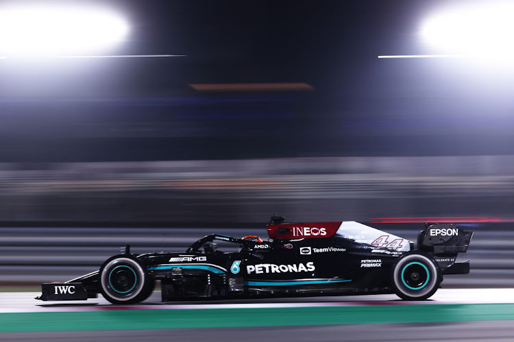 Lewis Hamilton on track during the F1 Grand Prix of Qatar at Losail International Circuit on November 21 2021 in Doha.