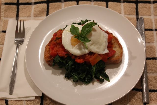 Eggs on Toast with Kale and Tomato Sauce - Photo Courtesy of Robyn Youkilis