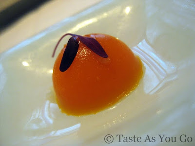 Carrot Ginger Amuse Bouche at Fives at The Peninsula New York in New York, NY - Photo by Taste As You Go