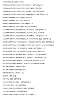 Lakshmi Foods menu 1