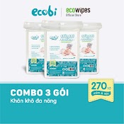 Combo 3 Túi Khăn Khô Đa Năng Ecobi (270 Tờ) Lau Em Bé, Tẩy Trang - Thành Phần Cotton Thấm Hút