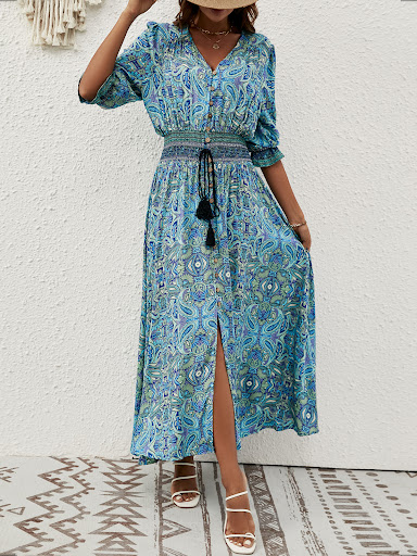 Title 15, Three-quarter Sleeve Waist Bohemian Casual Vaca...