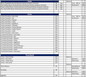 Thaaa Parantha menu 