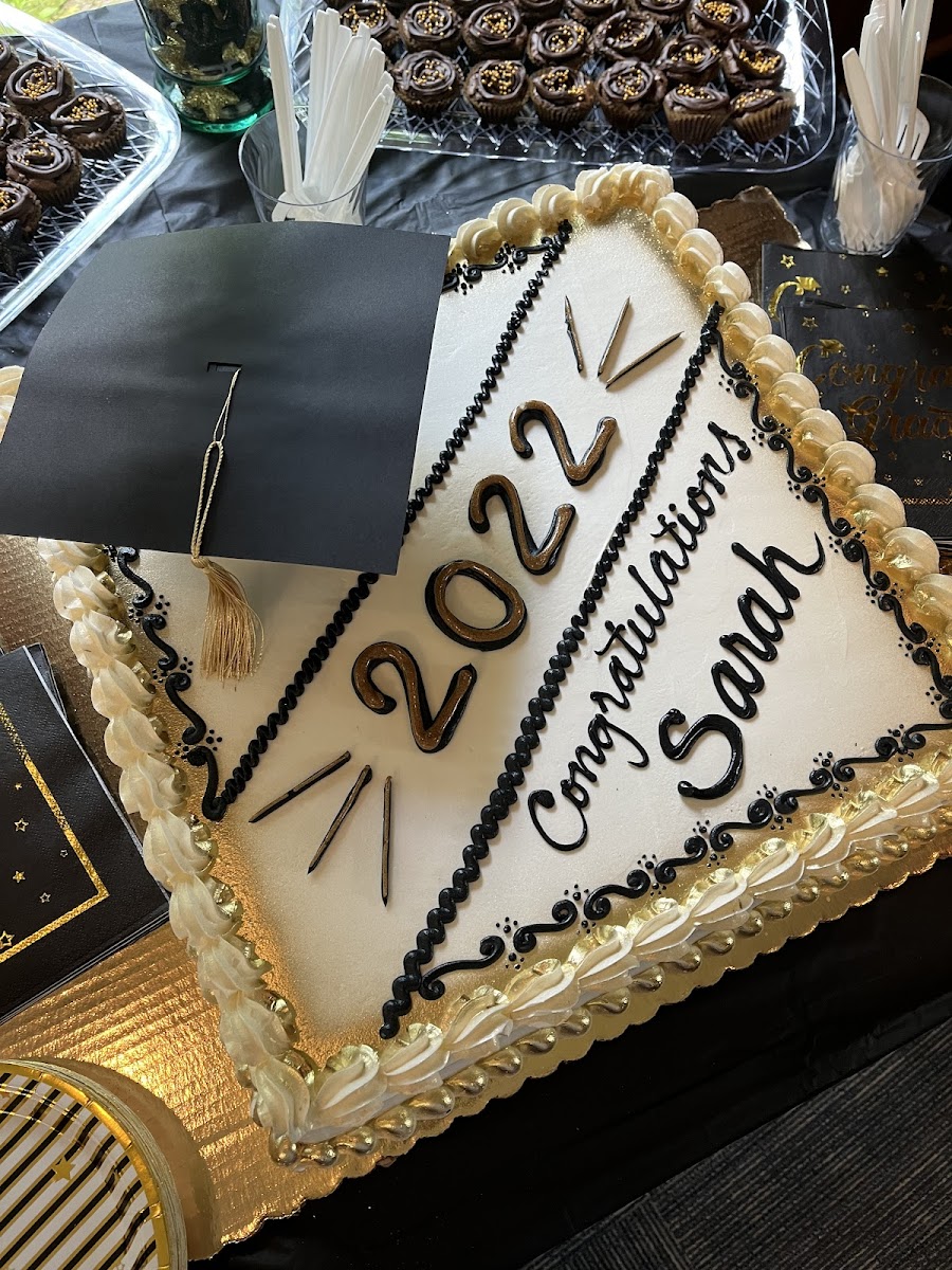 Delicious graduation cake made totally gluten free with almond cake and raspberry filling!