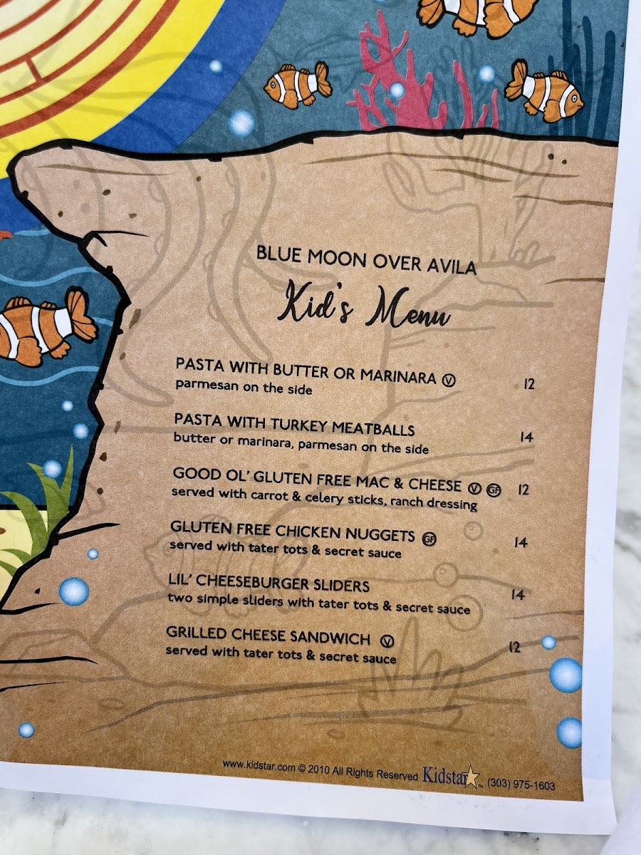 Blue Moon Over Avila gluten-free menu