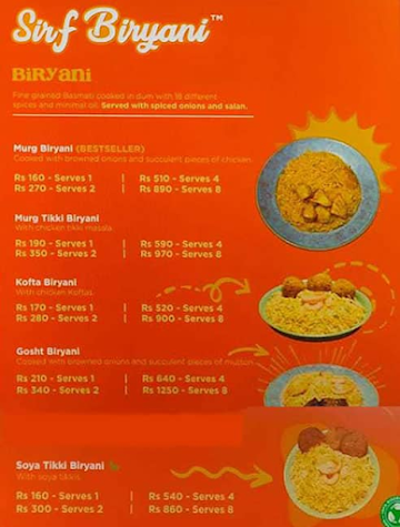 Sirf Biryani menu 