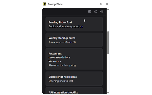 PromptSheet screenshot 2