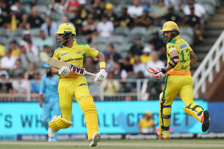 Reeza Hendricks and Faf du Plessis of Joburg Super Kings in action at the Wanderers Stadium in Johannesburg. Picture: SA20/Sportzpics/GALLO IMAGES