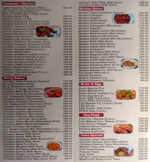 Taste Food Inn menu 