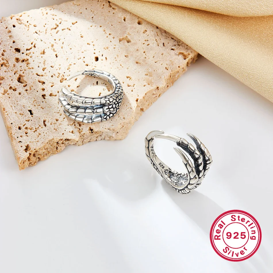 Anillo de plata de ley con garra de dragón retro y de moda para Halloween