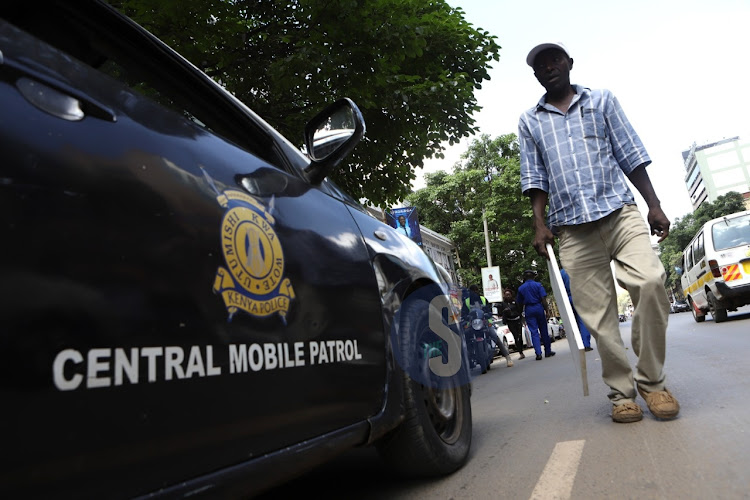 Police mobile patrol car, part of ongoing heightened security plans is seen along Moi Avenue, Nairobi CBD on November 21, 2022.