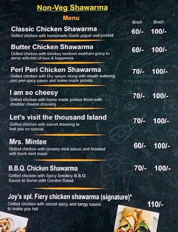 Joys Kitchen Shawarma and Momos Corner menu 