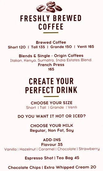 Starbucks menu 