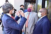 Patrick Soon-Shiong with Stellenbosch University rector Wim de Villiers and higher education, science and technology minister Blade Nzimande at the launch of the Chan Soon-Shiong Centre for Epidemic Response and Innovation on January 19 2022.