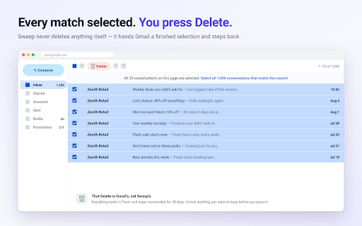 Sweep — Bulk Delete Email by Sender for Gmail screenshot 3
