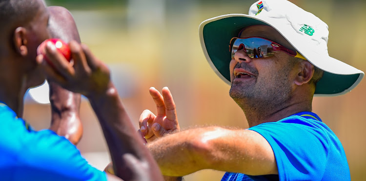 Kagiso Rabada with bowling coach Charl Langeveldt during the SA Proteas squad training at Super Sport Park in Centurion on 20 December 2019.