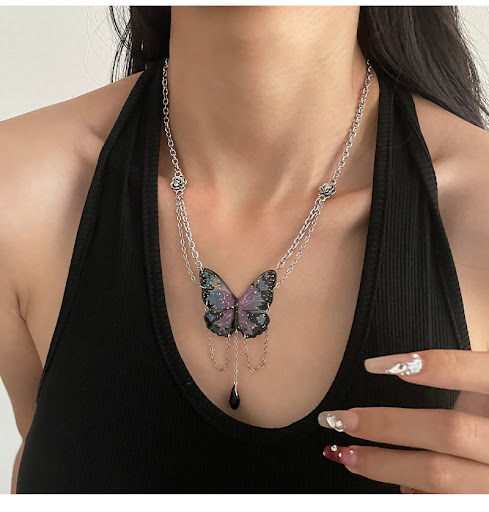 Title 8, Blue Personality Butterfly Necklace For Women, ...