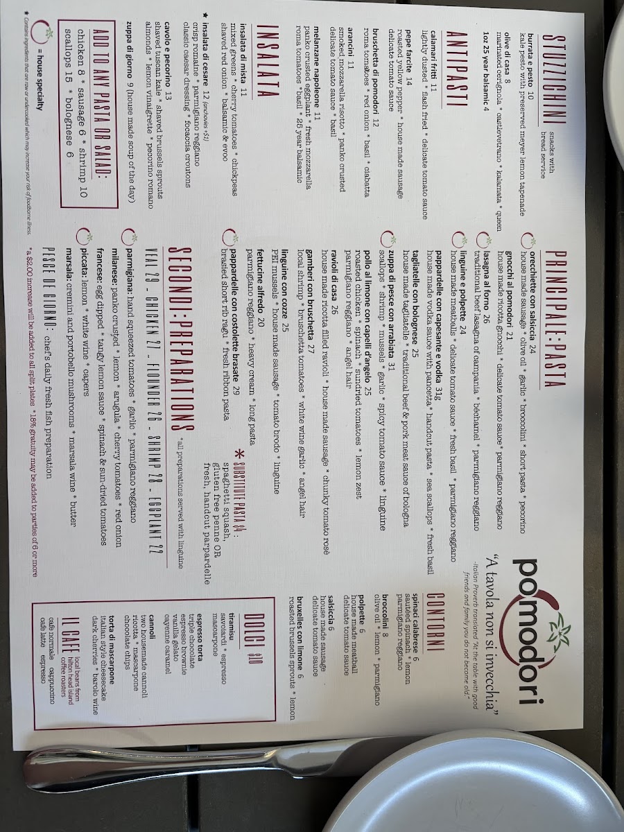 Gluten-Free at Pomodori Italian Eatery