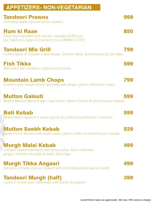 Diwan - Indian Restaurant & Bar menu 