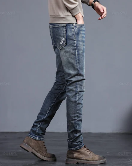 2024 New Four Seasons Men's Jeans Vintage Blue Solid Colo... - 3