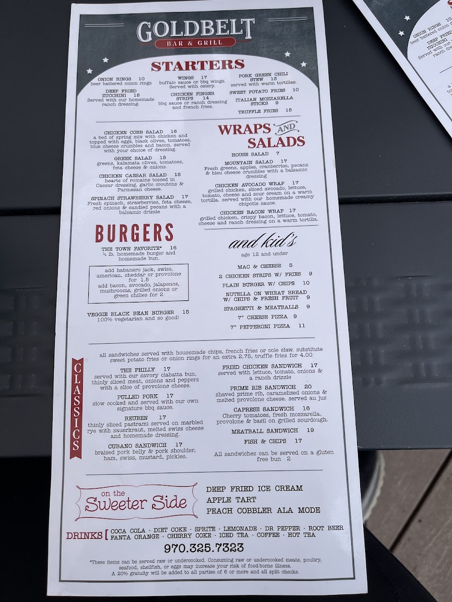 Goldbelt Bar and Grill gluten-free menu