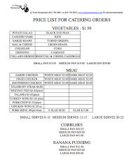 CATERING PRICE LIST