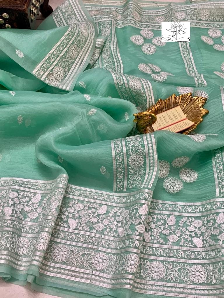 Banaras kora embroidery work saree